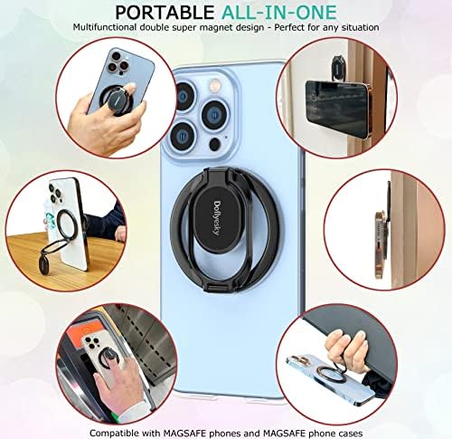 Porta de anel de telefone magnético com magsafe, garra de anel de dedo duplo ajustável e suporte, garra de telefone removível, para