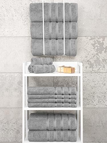 American Soft Linen Luxury 4 peças Toalhas de banho, Toalhas de banheiro de algodão turco para banheiro, 27x54 em toalhas de banheiro extras grandes, toalhas de chuveiro, toalhas de banho cinza claro