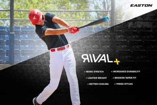 Easton rival+ calça de beisebol | Comprimento total/ajuste semi-relaxado | Tamanhos para jovens | Opções sólidas e canalizadas