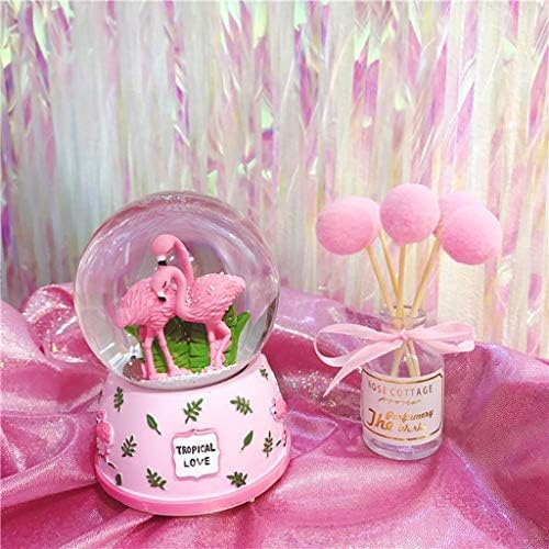 Caixa de música romântica Flamingo Caixa de música 3D Crystal Ball Glass Flash Music Box Pink Girl Annory namorada Melhor