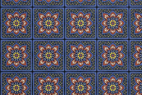 Toalha de tapete de ioga marroquino de Ambesonne, repetindo tons escuros flores orientais tradicionais em quadrados, suor sem deslizamento Absorvente ioga pilates pilates capa, 25 x 70, azul escuro azul multicolor