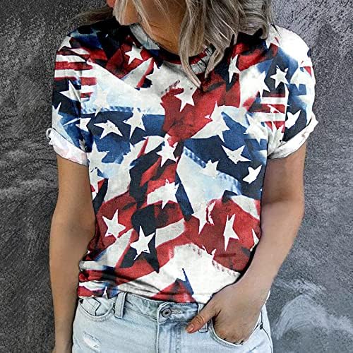 4 de julho camisas femininas camisa da bandeira americana de manga curta redonda pescoço EUA 4 de julho Camisas mulheres mulheres