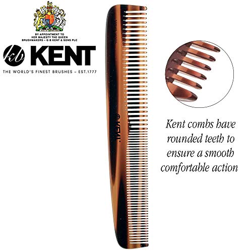 Kent 9t Tortoisshell de dente fino e pente de dente largo Detangler penteados de cabelo - pente de molho artesanal e de corte de serra - pente de cabelo molhado para mulheres e pente durável para homens feitos na Inglaterra na Inglaterra