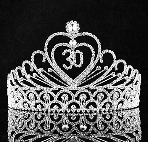 Festa de aniversário de 30 anos, festa de aniversário austríaco Crystal Tiara Crown with Hair Combs Headpient Capta-Princesa Celebração