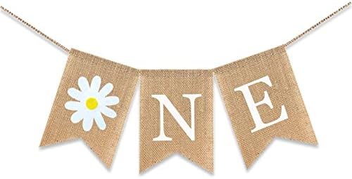 Jute Burlap Daisy Temático 1º aniversário de decoração de festa, primavera de decoração de festas de verão guirlanda de bandeira com flor para lareira de manto suprimentos primavera bungrent banner decoração para casa de festas com tema de primavera de primavera