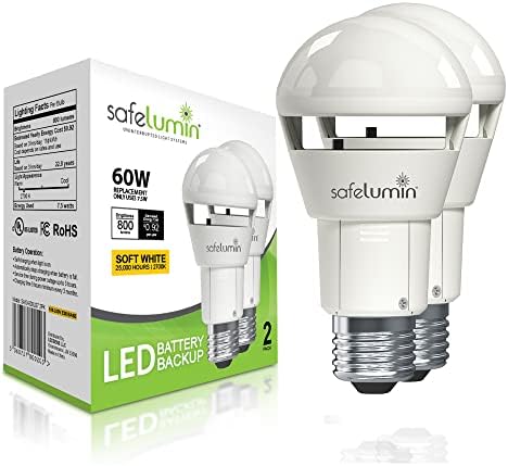 SafeLumin SA19-800U27 Bulbos recarregáveis ​​de 2pk - luzes de emergência para falha de energia para casa - funciona como