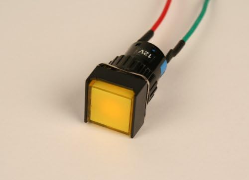 Luz de piloto piloto de 12 volts DC, luz indicadora de painel quadrado de 17 mm - LED amarelo, 12VDC