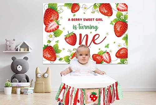 Xckali Strawberry 1st Birthday Birthdrop Berry Sweet Girl 1st One Birthday Strawberry Theme Birthday Party Banner Bolo Table Cenário 2pcs