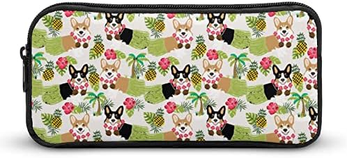 Engraçado Hawaii Corgi Dog Lápis Caso de grande capacidade Bolsa de armazenamento Marcador de caneta Saco de lápis