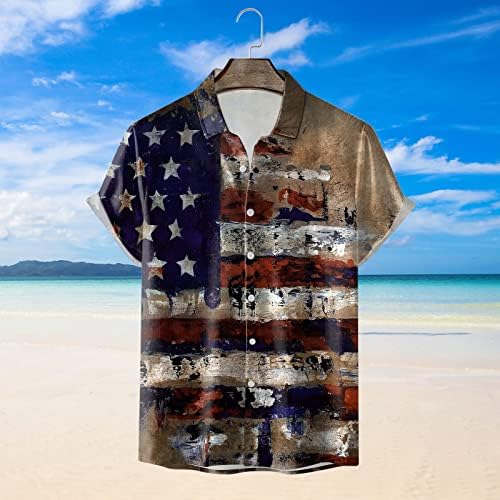 Xzhdd Men's Independence Day Sirts Soldier Butão de manga curta para baixo camisa patriótica American Summer Summer Casual Shirt