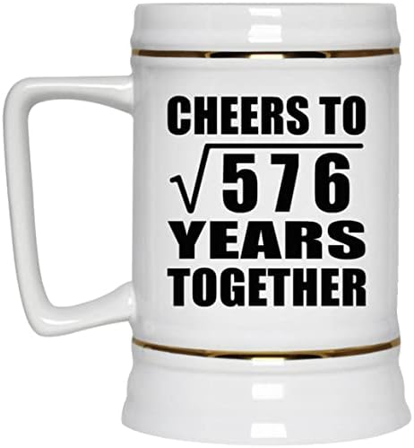 Designsify 24th Anniversary Cheers à raiz quadrada de 576 anos juntos, 22 onças de caneca de caneca de cerâmica de cerveja com alça para freezer, presentes para aniversário de aniversário de Natal dos pais do dia das mães Dia