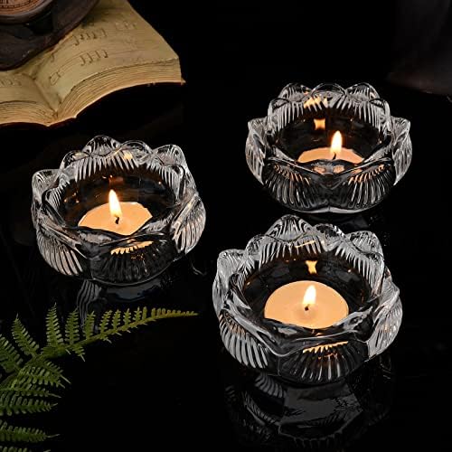 Craspire 3 peças Titulares de vela de lótus vidro Flower Tealight Veller Titular, titular de vela transparente Titular do vela para a mesa de jantar Mesa de jardim Centerpieces Decoração de Natal