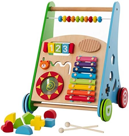 Kiddery Toys Baby Toys - Brinquedo de atividade infantil - Push de madeira Push e Pull Learning Walker para meninos e meninas - Centro