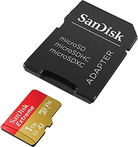 Cartão de memória Microsd Extreme 1TB Sandisk Extreme para DJI Mavic Mini 2 Drone - Classe 10 4K UHD U3 A2 V30 SDXC com pacote adaptador com tudo, menos Stromboli Micro SD Reader de cartão
