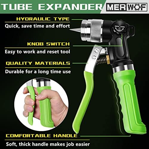 Merwof Kit de ferramentas de expansão de tubo hidráulico profissional para tubos de cobre de 3/8 a 1-1/8 polegadas, ferramenta de enrolamento compacta HVAC com cortador de tubo, ferramenta de debrata para tubo de alumínio de cobre