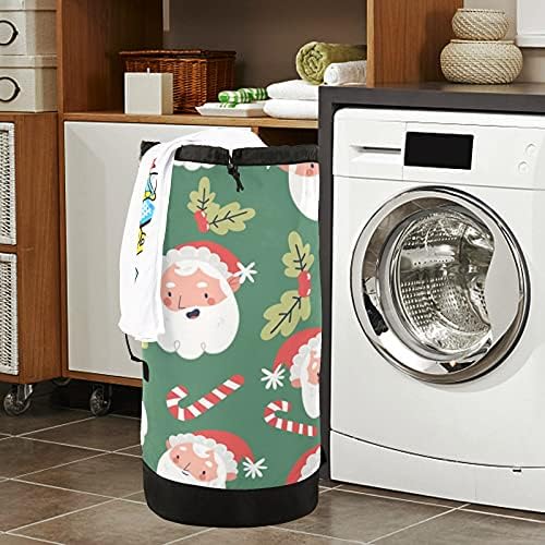 Natal Papai Noel Bolsa de lavanderia pesada Mochila de lavanderia com tiras de ombro e alças Bolsa de roupa de viagem com tração de tração Organizador de roupas sujas para lavanderia