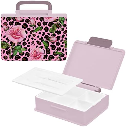 Rosas Mchiver na caixa de almoço de leopardo bento bento com alça de recipiente de almoço portátil infantil com colher bando bento