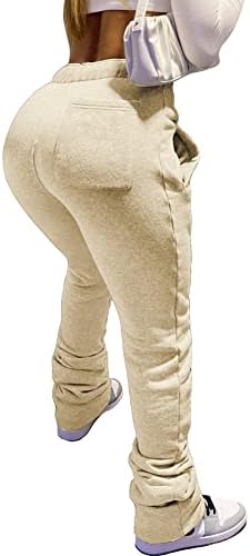 Ecoin Women Bell Bottom Flare Pants empilhadas Leggings treino joggers 2 Pontas de moletom calças de cordas de cor sólidas S XL