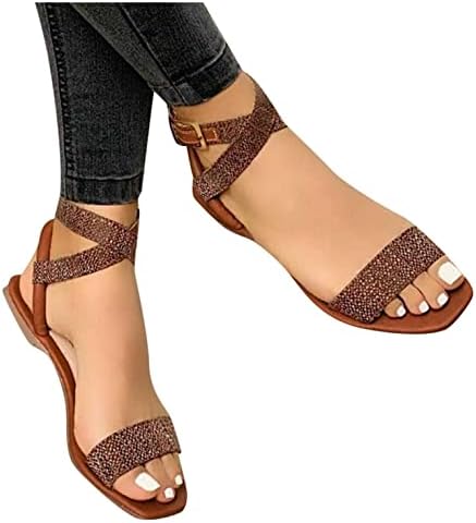 Sandálias de verão para mulheres lace up tiras sandálias planas sandálias de praia confortáveis ​​sandálias de tiras casuais