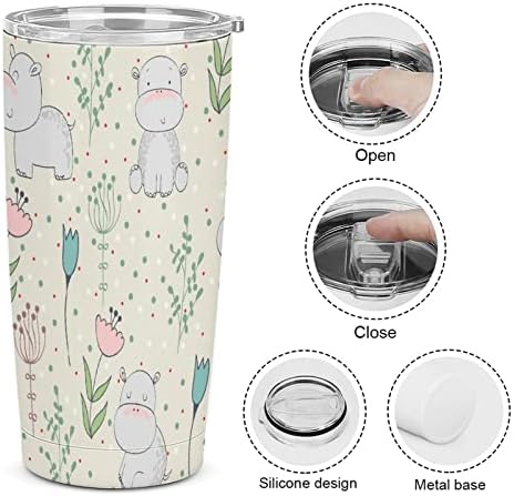 Hipopótamos fofos aço inoxidável Tumbler de água Isolada Viagem de caneca de caneca de caneca para bebidas quentes e frias