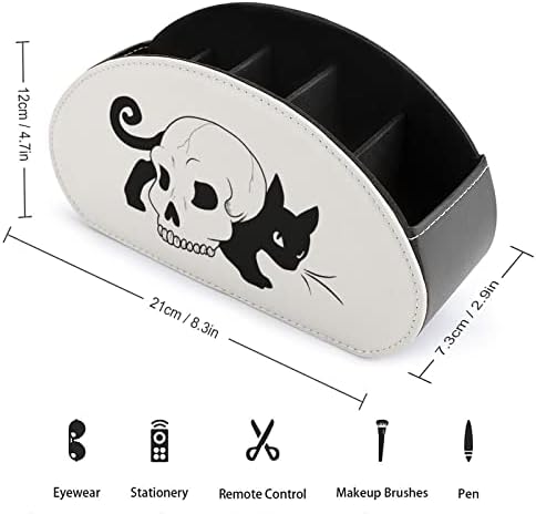 Black Cat Skull Printing TV Organizador remoto Caixa de controle Titulares PU couro 5 Compartimentos Contêiner de armazenamento