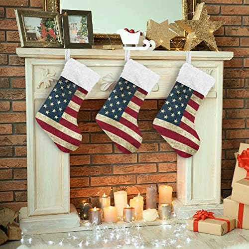 Pimilagu Retro American Flag Christmas meias 1 pacote 17,7 , meias penduradas para decoração de Natal