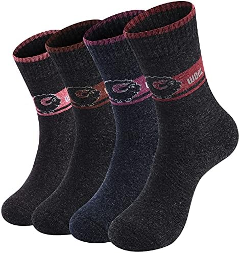 Pacote de ninetofivelife de 4 meias de lã grossa de inverno meias mulheres meias de caminhada de meias de recreação ao ar livre para mulheres macias e confortáveis ​​Terry meias