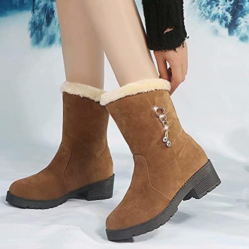 Mulheres botas de tornozelo lã de lã de inverno Sapatos de neve quente moda moda shinestone robusta booties de pico de calcanhar