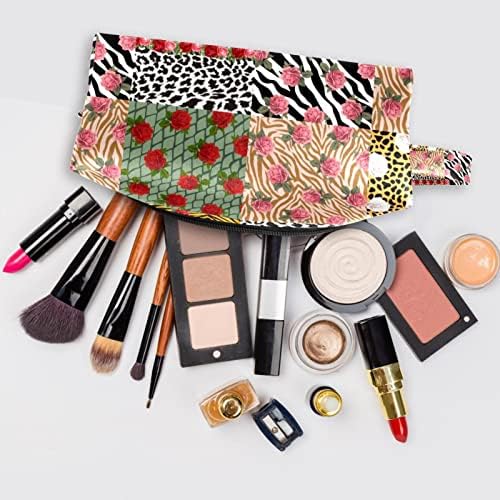 Bolsa de maquiagem, bolsa de cosméticos, organizador de bolsa de maquiagem à prova d'água, retalhos de retalhos de coleta de leopardo