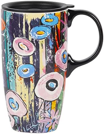 Canecas de cerâmica de cerâmica Dusvalmente caneca de café com tampa e alça, xícara de cerâmica grande, 17 onças.