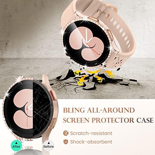 GOTON PARA SAMSUNG Galaxy Watch 5 e 4 Protetor de tela 40mm Bling Case Acessórios, Crystal Diamond Protection Cober com filme de vidro temperado para Galaxy Watch4 40 mm rosa/rg