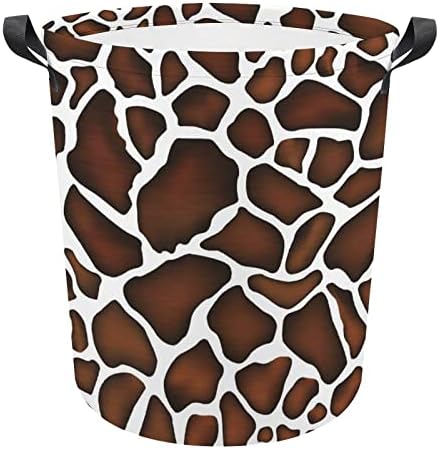 Giraffe Wild Animal Skin Leundry dificulta a rodada livre com alças de roupas de roupas dobráveis ​​para roupas de sala de estar e armazenamento de brinquedos