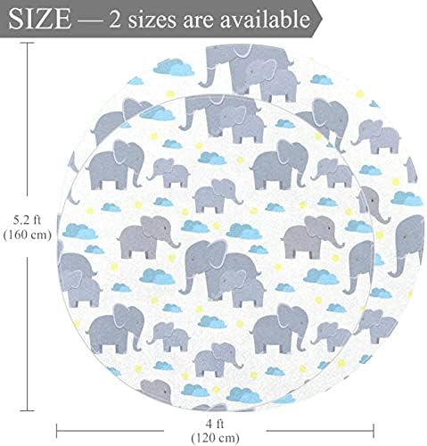 Llnsupply Grande tamanho 5 pés Round Kids Ranta de jogo Tapete Elefante Branco Cute Tapete de creche Don Slip Infro