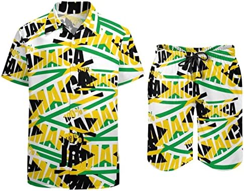 WeedKeyCat Pride Jamaica Men's Beach Roupetfits 2 peças Hawaiian Button Down Camise