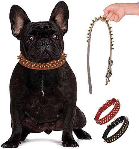 Colar cravado cravejado, colar de cachorro de couro puxado para cães médios de cães médios Pitbull Mastiff Poodle Boxer