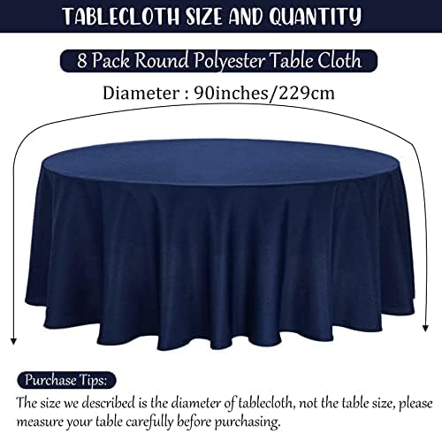 Pacote de 8 pacote de toalha de mesa redonda premium de 90 polegadas Capas de mesa redonda lavável tecido de poliéster roupas de