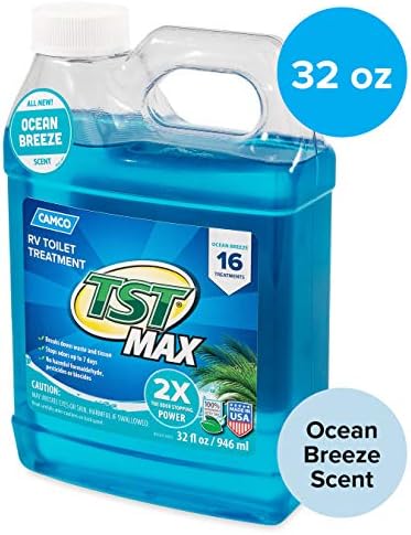 CAMCO TST MAX MAX Ocean Scent RV Treatment, 32 oz. - elimina os odores e quebra o desperdício em tanques de RV e marinho - ambientalmente