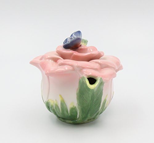 Presentes de Cosmos, borboleta em bule de rosa, cerâmica, 5-1/2 polegadas de altura