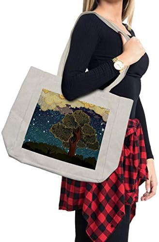 Bolsa de compras da Nature Ambesonne Nature, Funk Art Vibrante Starry Night Sky Clouds Ilustração de Árvore Ilustração, bolsa