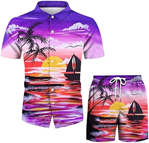 Men roupas de roupas masculinas primavera verão casual praia casual abotoado camisa de manga curta shorts impressos
