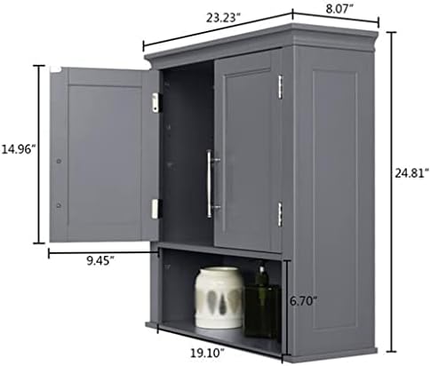 N/A Armário de parede de banheiro com porta dupla puxa cinza mdf de instalação fácil armário de parede armário de armazenamento