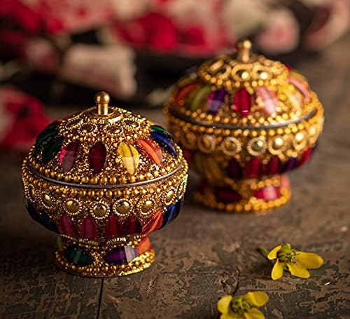 Caixa Sindur for Women - Kumkum Box - Caixa decorativa de feita artesanal - Jewellery Box Conjunto de 2 Kumkum Boxes - multicolorida pela Índia