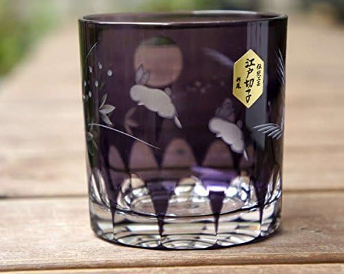 Edo Kiriko Glass Japonês Old Par 6.3 Onces de fluido Lua e coelhos Conjunto de 2
