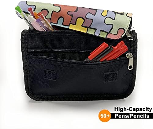Caixa de lápis colorida lunarable, padrão de jogo arco -íris, mochila de caneta com zíper duplo, 8,5 x 5,5, multicolor
