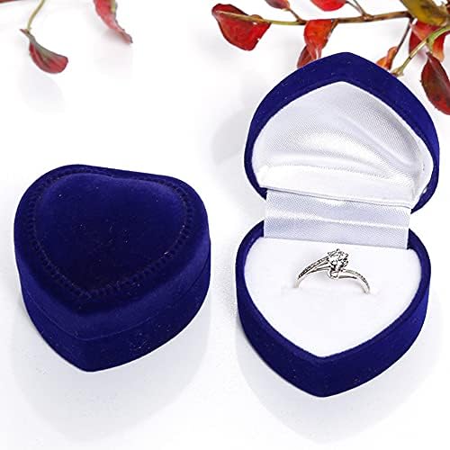 2 peças Caixa de anel em forma de coração Caixa de anel em forma de coração Caixa de anel de jóias da caixa de jóias Caixa de jóias Caixa de presente para brinco de anel no Dia dos Namorados do noivado, Blue Royal Blue