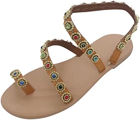 ZWVNSQV Feminino Roma de pé aberto Sandálias de fundo plano Cristal colorido sem sapatos Sapatos de verão praia causal sandálias