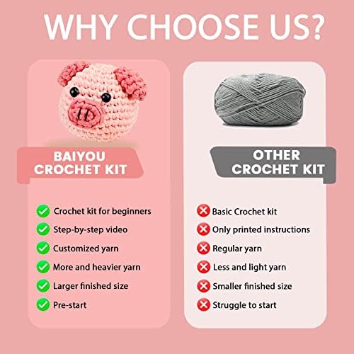 Ooramoo Kit de crochê para iniciantes - porco rosa fofo, kit iniciante para iniciantes para adultos completos para iniciantes, kit de tricô de crochê