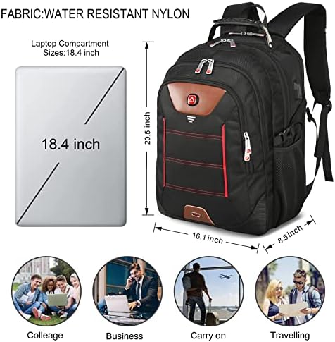 Mochila de viagem extra grande para homens 55L, mochila de laptop de 18,4 polegadas com porto de carregamento USB Backpack