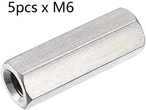 F-Ber 5pcs M6 x 1 pitch 30mm Comprimento 304 porca de acoplamento hexadecimal de aço inoxidável