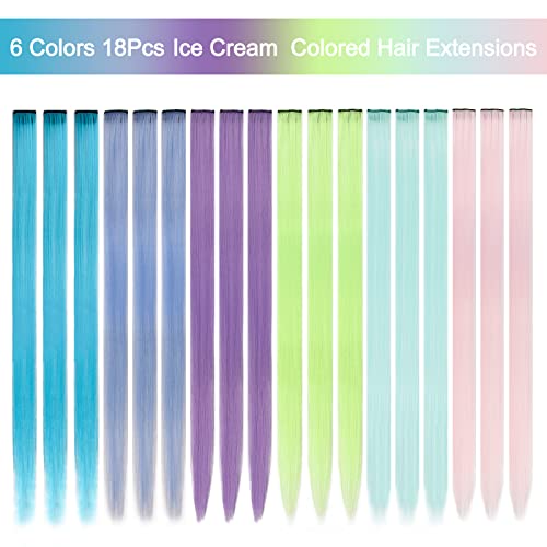 Fentisar 18 pacote de destaques de festas coloridas em extensões de cabelo para meninas 22 polegadas de cabelo multicolorido